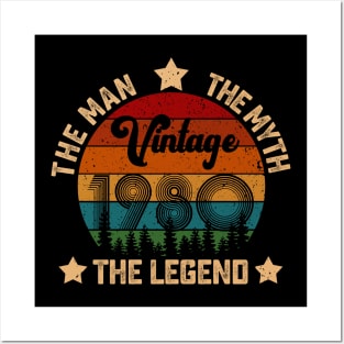 Father's Day Shirt Vintage 1980 The Men Myth Legend 40th Birthday Gift Posters and Art